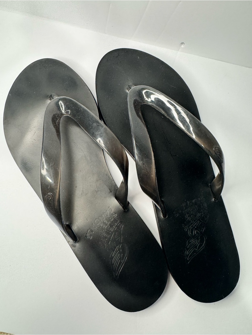 Ancient Greek Sandals Black Jelly Flip Flops Sandals Size 38